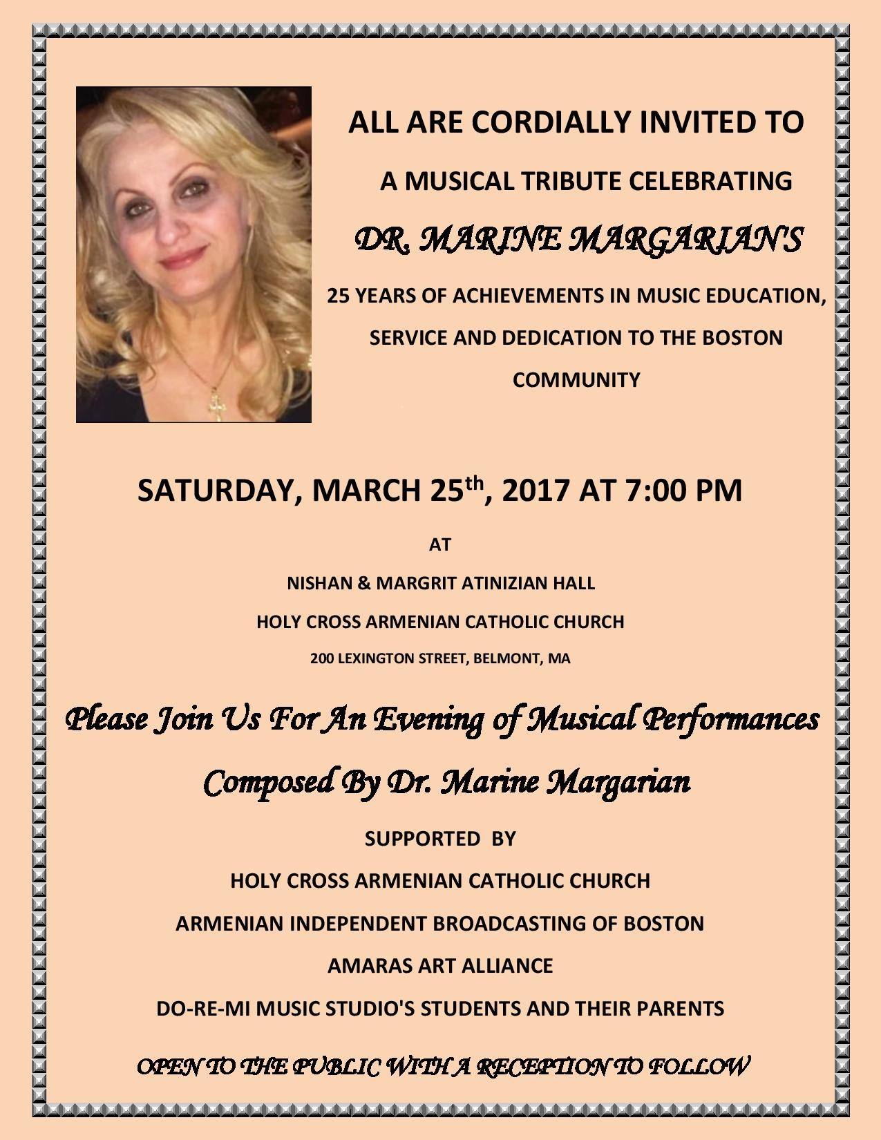 Supporting the Musical Tribute for Dr. Marine Margarian- March 25